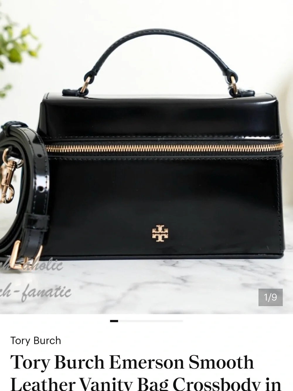 Tory Burch Emerson Black Patent Leather Top-Handle Crossbody with Gold Hardware